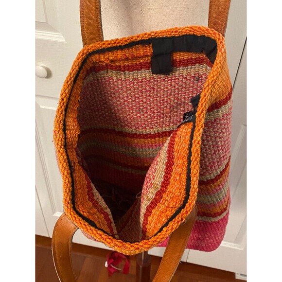JENNY KRAUSS Wool Knit Shoulder TOTE Beach Book Bag BOHO Pink Orange Red Striped - Picture 5 of 7